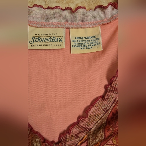St. John's Bay Pink and Brown Paisley Short Sleeve Top Size L - Picture 7 of 7